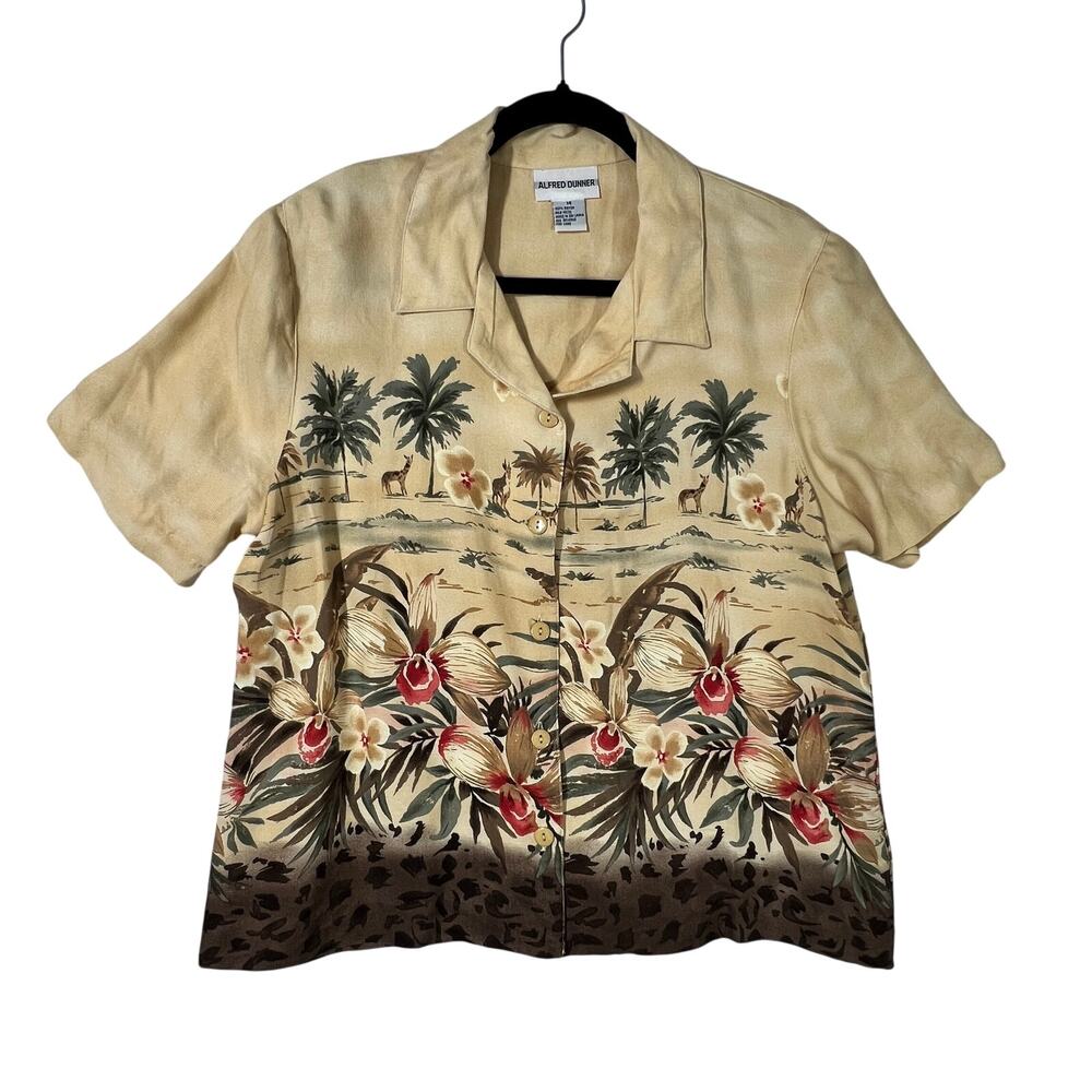 ALFRED DUNNER Womens 14 Tropical Hawaiian Button Up Shirt Rayon Beach